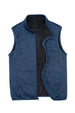 Front view of navy men's sweater fleece vest 