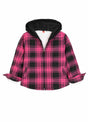 Front view of kids pink full zip flannel jacket