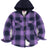 Front view of kids fleece-lined purple flannel jacket