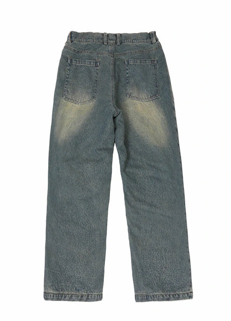 Back view of kids straight leg flannel lined jeans