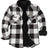 Front view of buffalo black white men's plaid sherpa lined shirt jacket