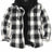  Front view of black white men's flannel jacket with hood