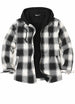  Front view of black white men's flannel jacket with hood