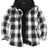  Front view of black white men's flannel jacket with hood