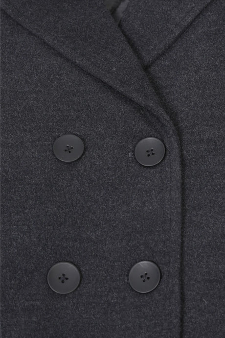 Detailed view of grey boy's wool peacoat double breasted