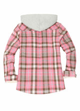 Women's Sherpa-Lined Snap Button Flannel Jacket with Fleece Hood