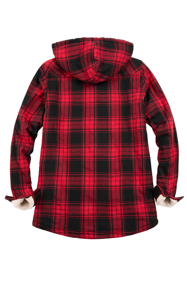 Women's Matching Family Sherpa Lined Red Flannel Jacket with Hood