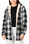 Women's Sherpa Lined Flannel Jacket with Hood,Button Up Plaid