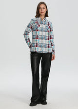 Women's Patchwork Style Plaid Button Down Shirt