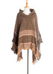 Women's Herringbone Striped Pattern Hooded Poncho