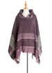 Women's Herringbone Striped Pattern Hooded Poncho