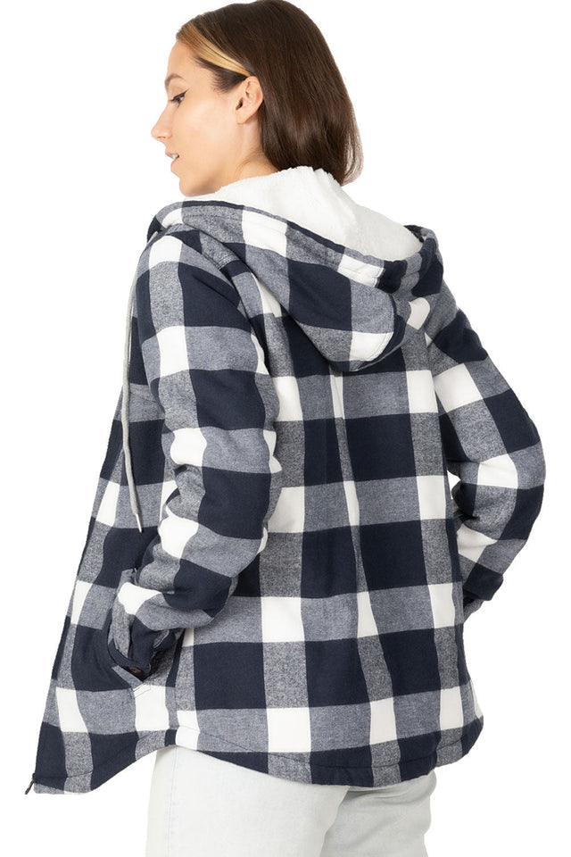 Women's Sherpa-Lined Flannel Hoodie, Full Zip Up