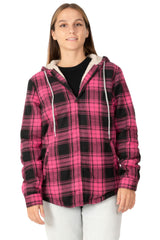 Women's Matching Family Zip Up Pink Plaid Flannel Hoodie