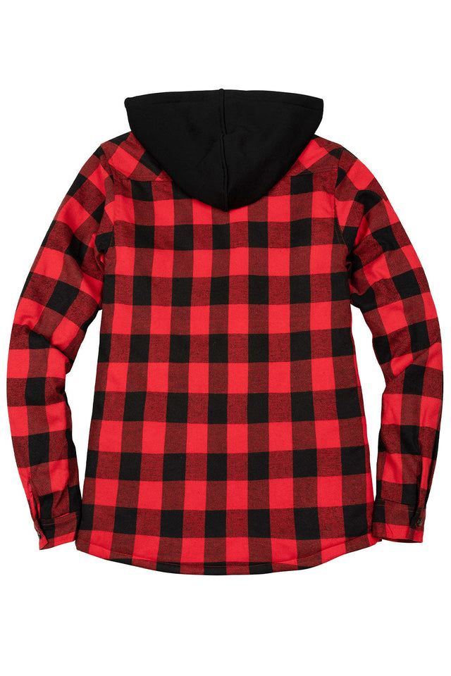 Women's Matching Family Buffalo Red Quilted Lined Flannel Hoodie