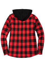 Women's Quilted Lined Hooded Plaid Flannel Shirt Jacket with Hood