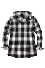 Women's Matching Family Black White Flannel Jacket with Hood