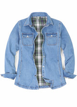 Women's Flannel-Lined Denim Shirt Jacket,Snap Jean Shacket