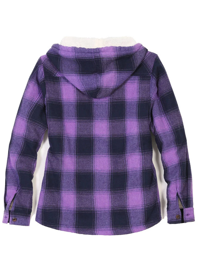 Women's Sherpa Lined Flannel Jacket with Hood,Button Up Plaid