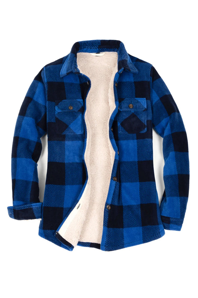 Women's Sherpa Lined Throughout Shirt Jacket Button Up Plaid Jacket