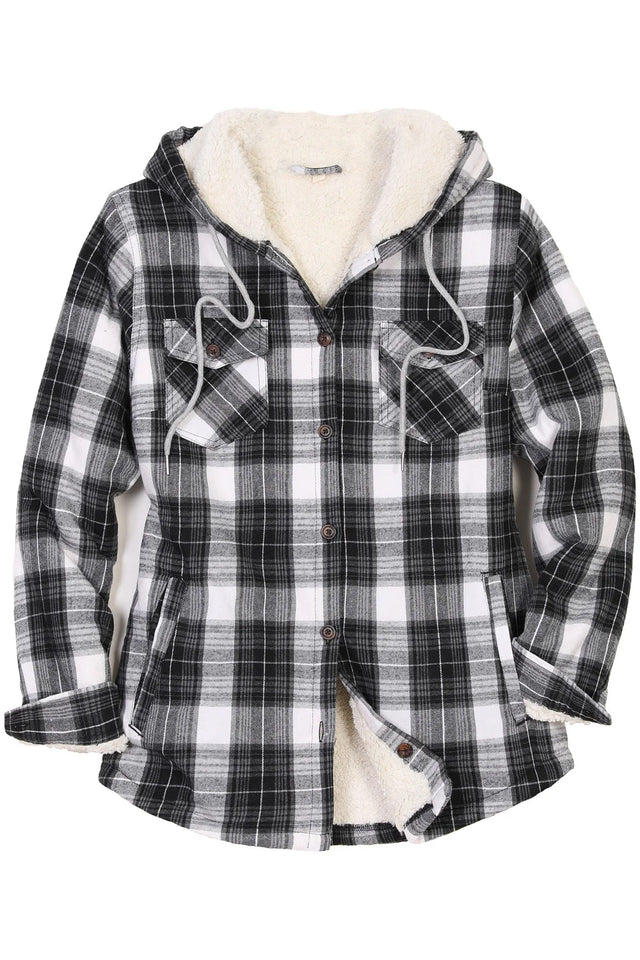 Women's Sherpa Lined Flannel Jacket with Hood,Button Up Plaid