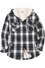 Women's Matching Family Black White Flannel Jacket with Hood