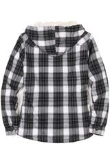 Women's Sherpa Lined Flannel Jacket with Hood,Button Up Plaid