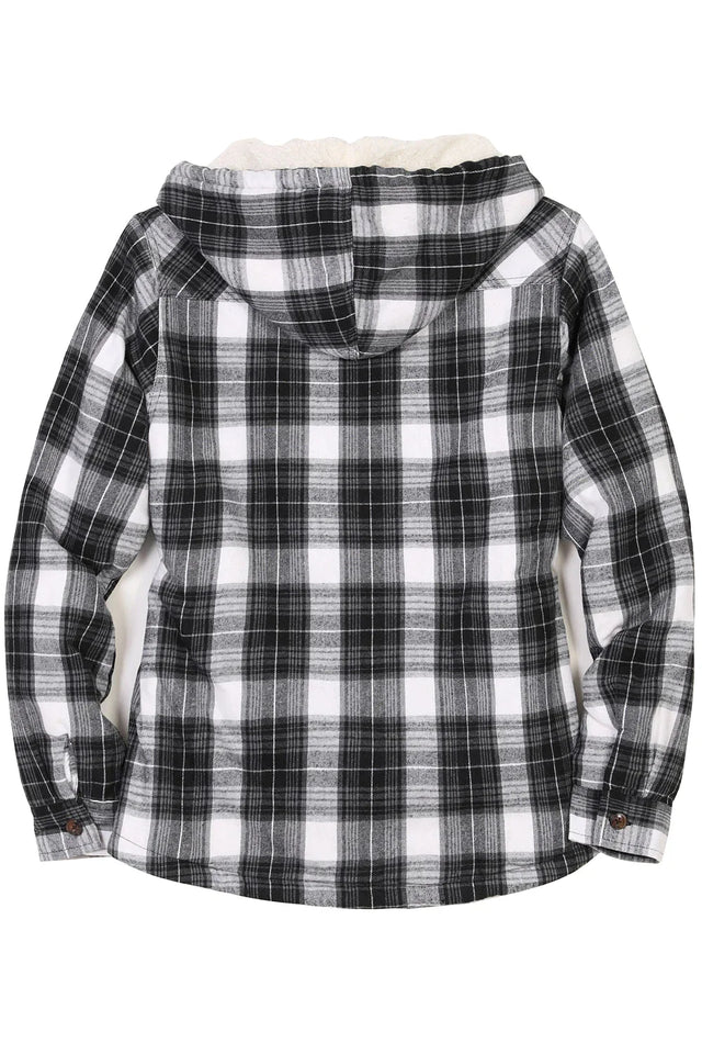 Women's Matching Family Black White Flannel Jacket with Hood