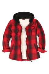 Women's Sherpa-Lined Full Zip Up Flannel Jacket with Fleece Hood