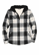 Women's Matching Family Black White Sherpa-Lined Flannel Hoodie