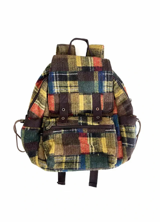 Vintage Patchworkl Check Flap Backpack