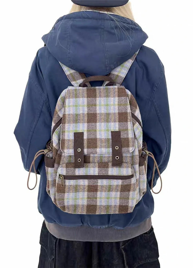 Vintage Patchworkl Check Flap Backpack