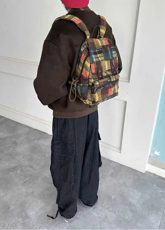 Vintage Patchworkl Check Flap Backpack