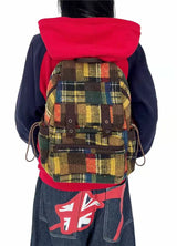 Vintage Patchworkl Check Flap Backpack