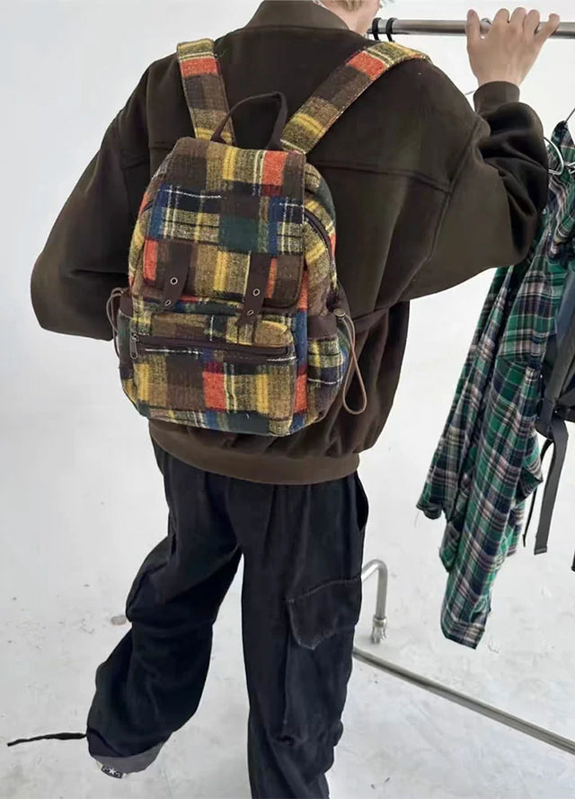 Vintage Patchworkl Check Flap Backpack