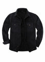 Front view of twill black men's warm sherpa lined fleece shirt jacket