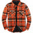 Front view of orange plaid men's plaid sherpa lined shirt jacket