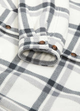 Close-up of the cuff of ice men's sherpa lined shirt jacket with button closure