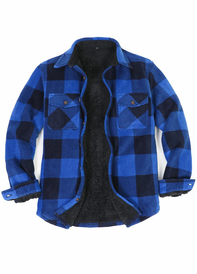 Men's Warm Sherpa Lined Plaid Shirt Jacket (Sherpa Lined Throughout)