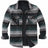 Front view of green stripe men's durable sherpa lined shacket