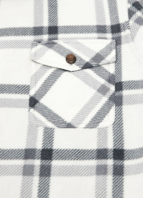 Close-up of the pocket of ice men's winter button closure shirt jacket