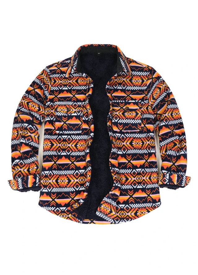 Men's Aztec Print Button Down Sherpa Lined Shirt Jacket