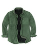 Front view of lark green men's warm sherpa lined fleece shirt jacket