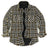 Front view of brown white men's plaid sherpa lined shirt jacket