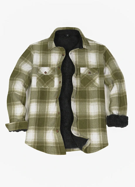 Front view of misty woodland men's sherpa lined shacket 