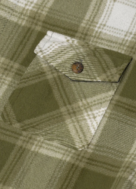 Close-up of the pocket of misty woodland button plaid shirt jacket for men