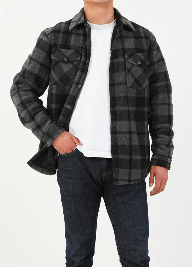 Men's Sherpa Lined Shacket,Button Down Plaid