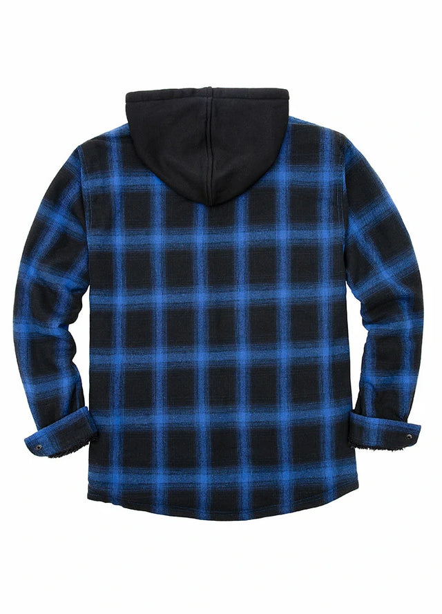 Men's Sherpa Lined Full Zip Up Flannel Plaid Hooded Jacket