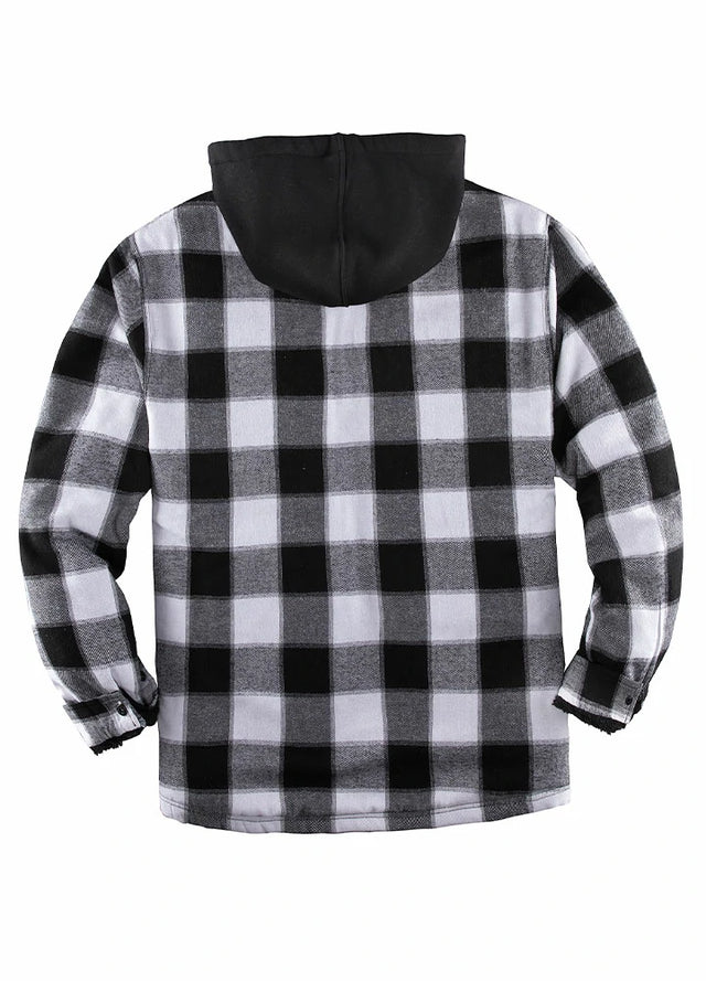 Men's Sherpa Lined Full Zip Up Flannel Plaid Hooded Jacket