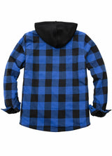 Men's Sherpa Lined Full Zip Up Flannel Plaid Hooded Jacket