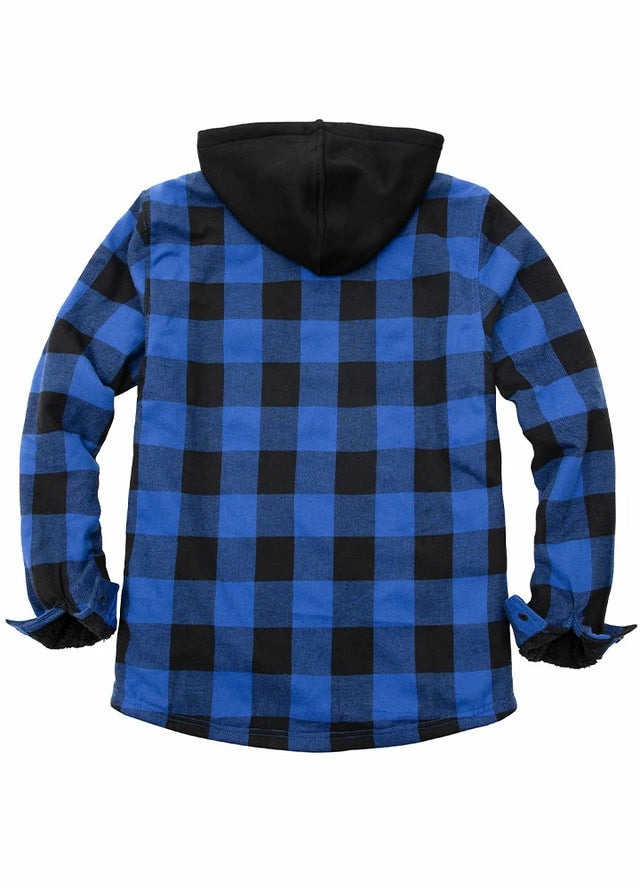 Men's Sherpa Lined Full Zip Up Flannel Plaid Hooded Jacket